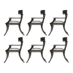 Klismos Sillones Pata de Sable Madera Cuero Negro Personalizables, Lote de 6