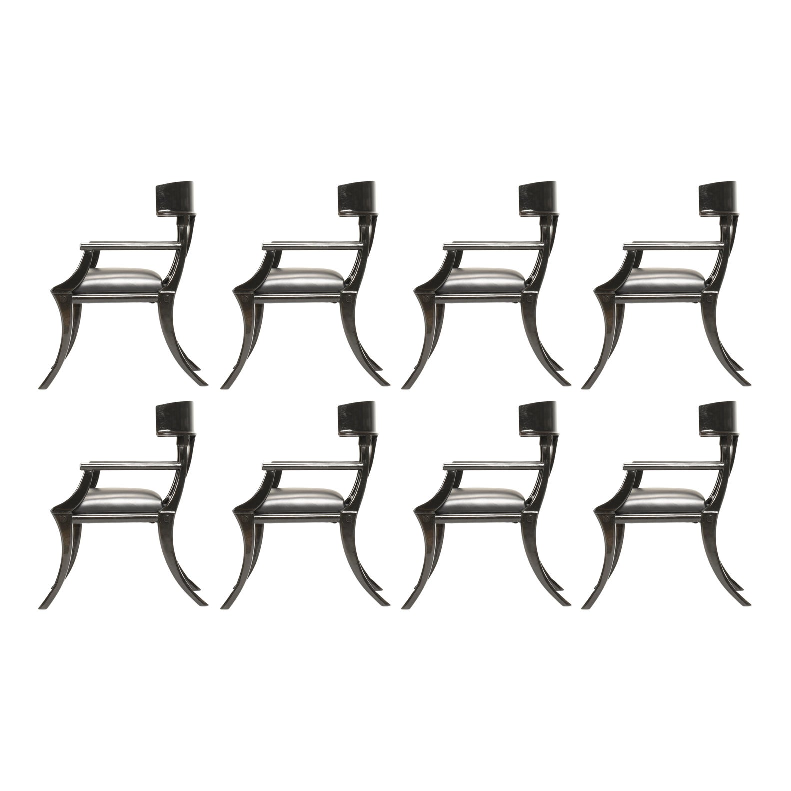 Klismos Sillones Pata de Sable Madera Cuero Negro Personalizables, Lote de 8