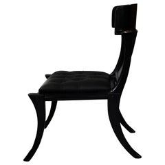 Klismos Black Wood Black Leather Seats Saber Legs Customizable Dining Chairs