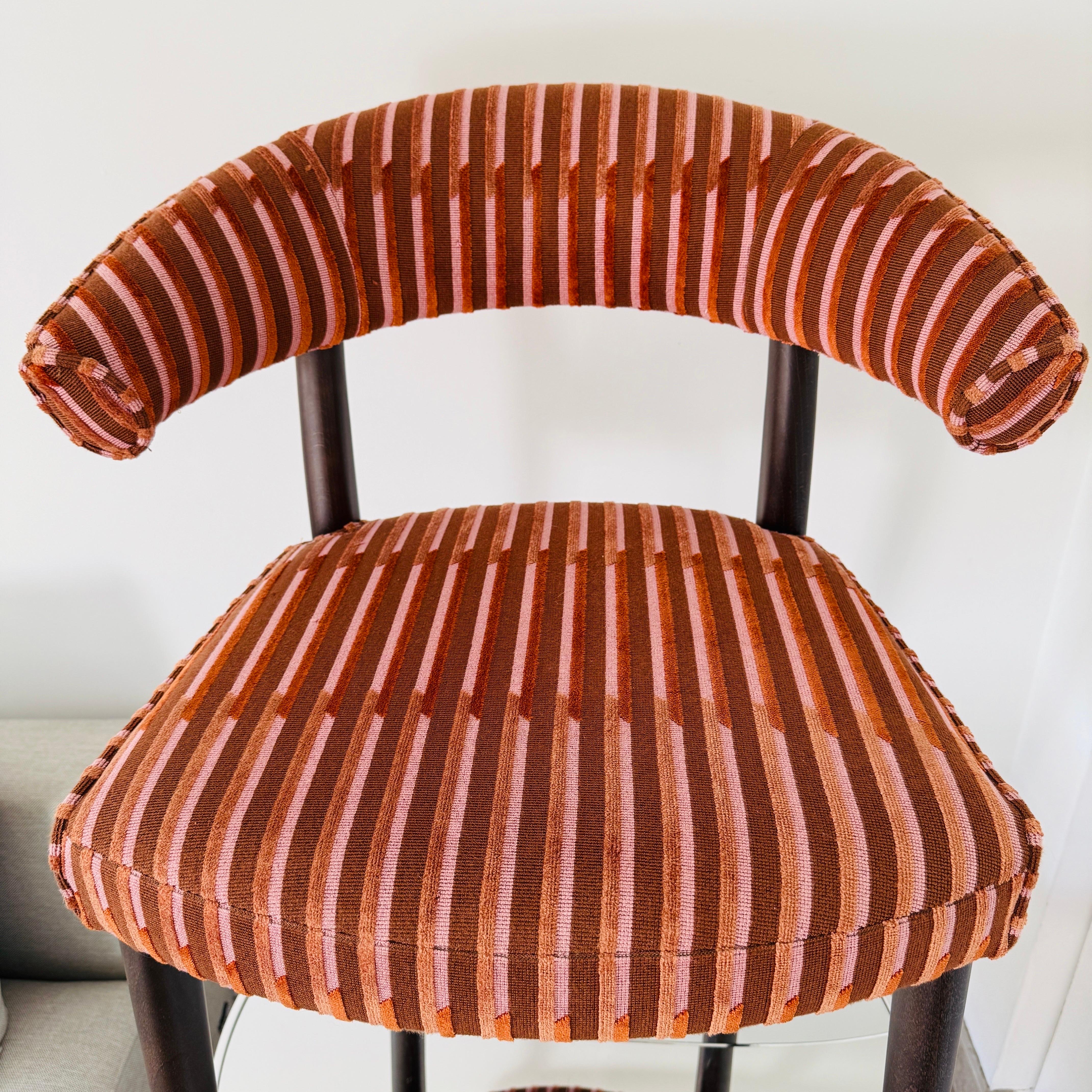 Klismos Chair in Velvet Stripes Upholstery and Walnut Wood For Sale 3