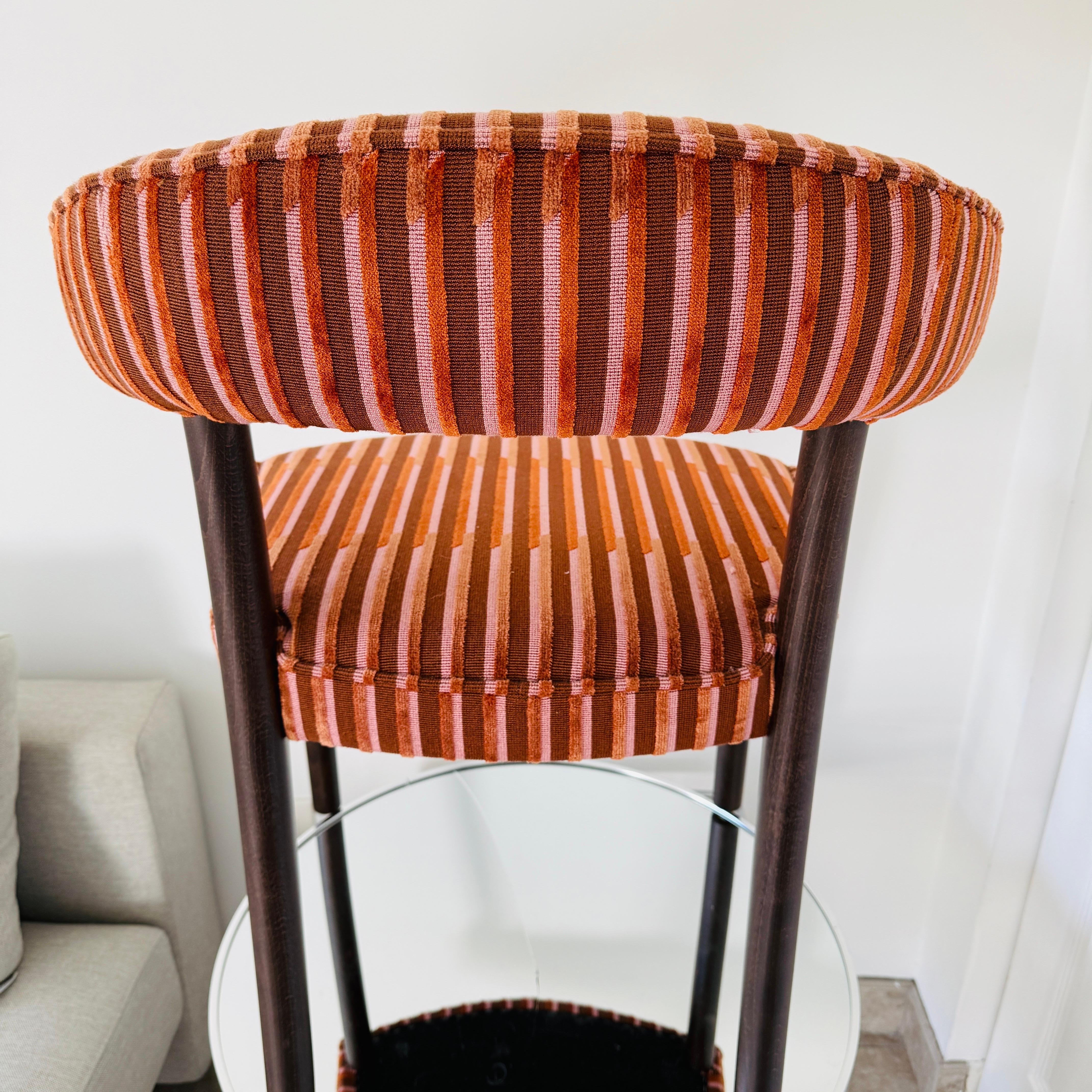 French Klismos Chair in Velvet Stripes Upholstery and Walnut Wood For Sale