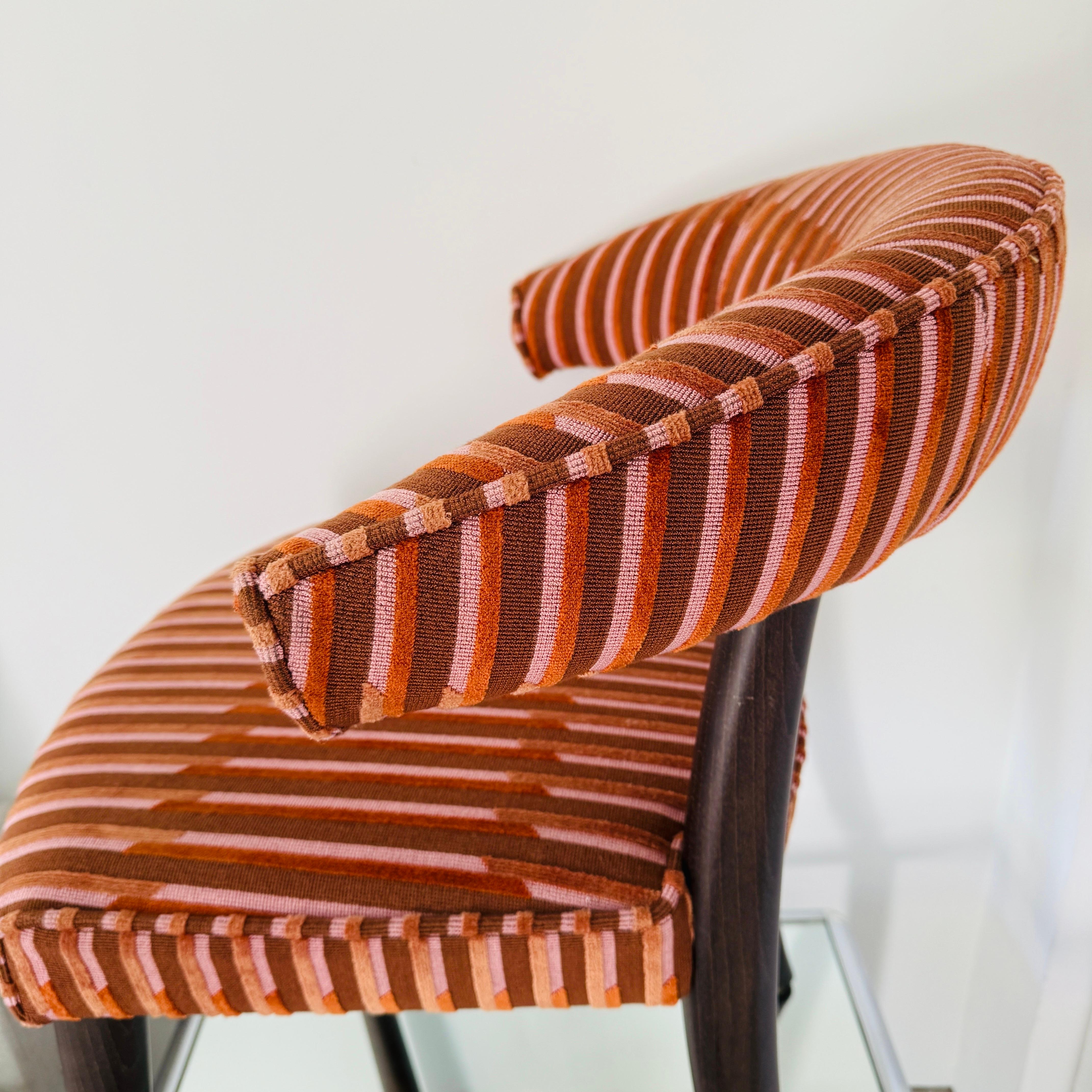 Contemporary Klismos Chair in Velvet Stripes Upholstery and Walnut Wood For Sale