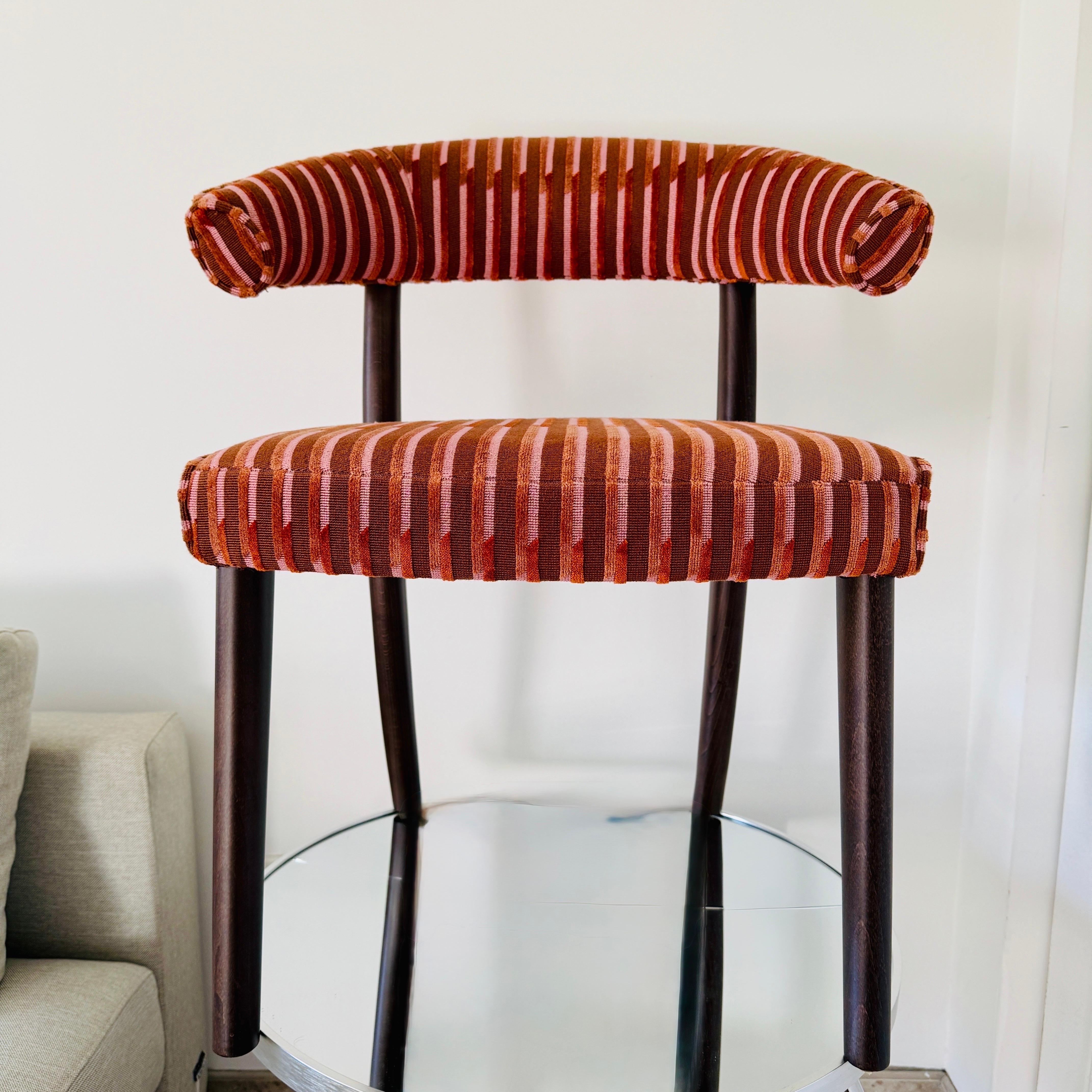 Textile Klismos Chair in Velvet Stripes Upholstery and Walnut Wood For Sale