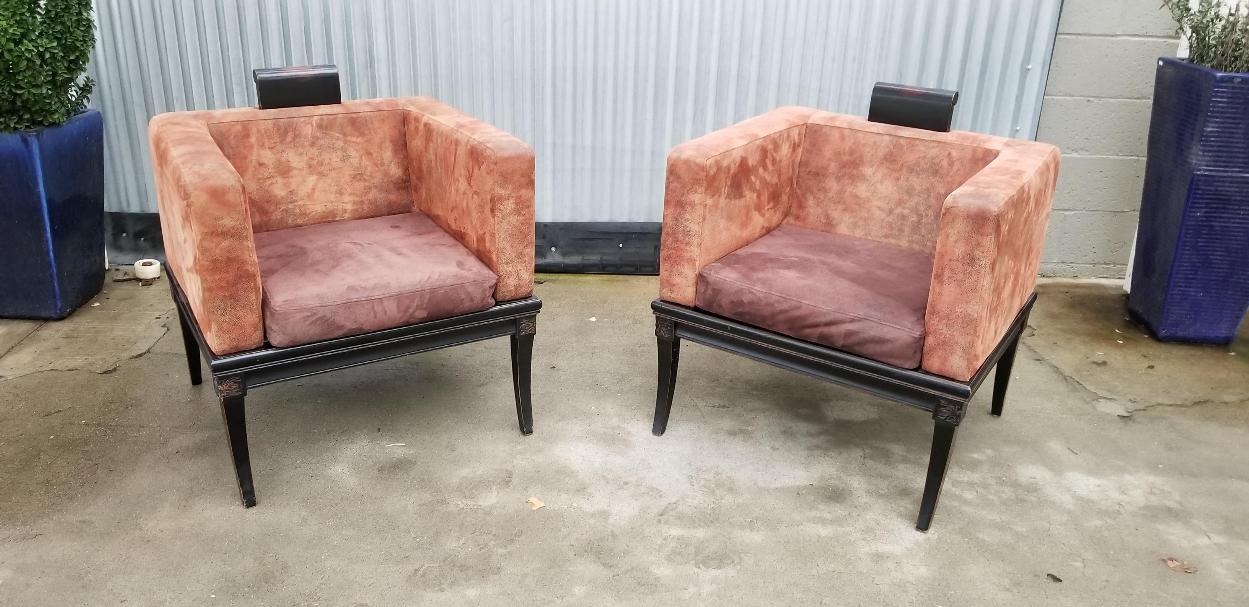 Mid-Century Modern Klismos Cube Lounge Chairs