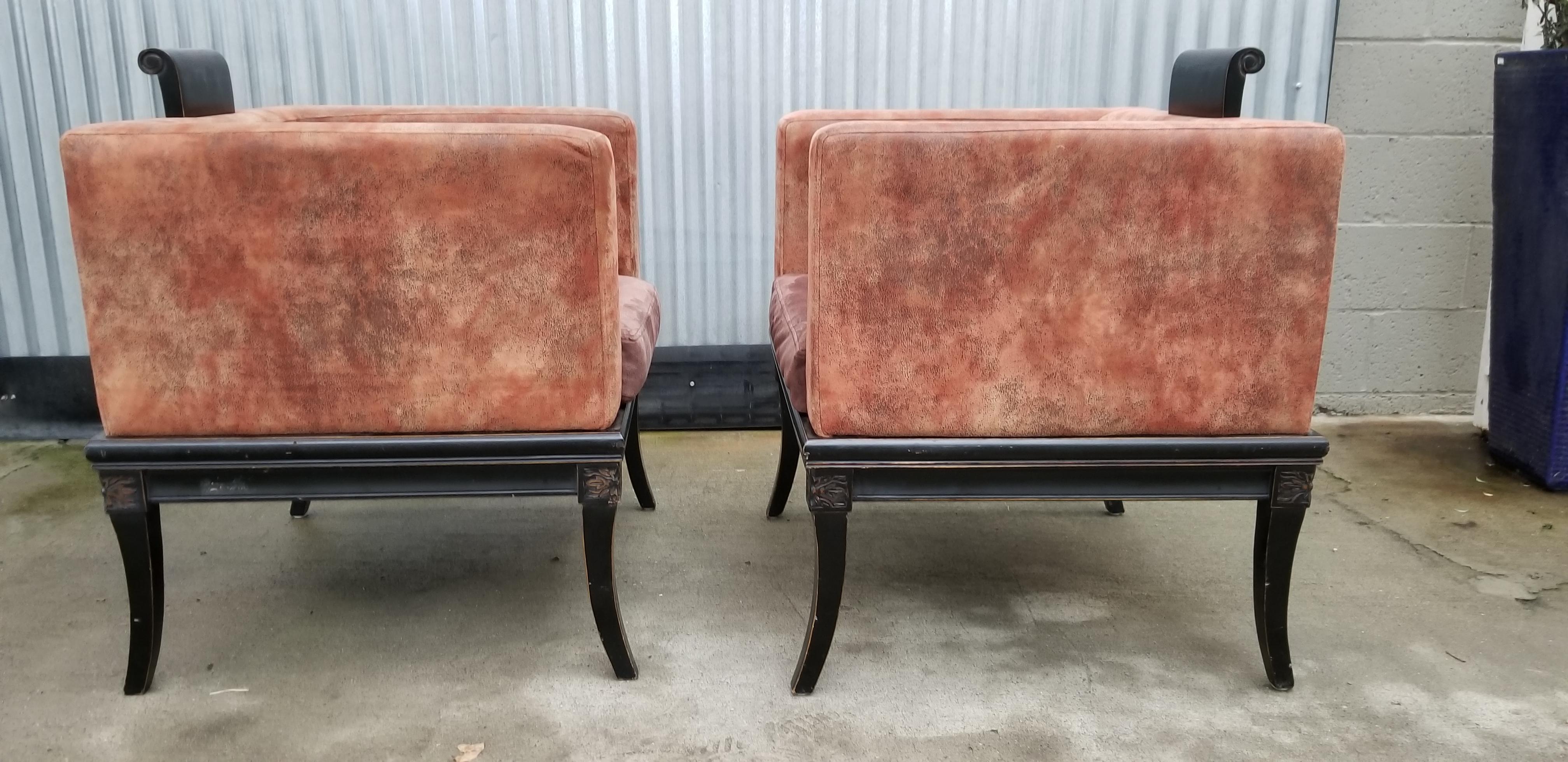 Ebonized Klismos Cube Lounge Chairs