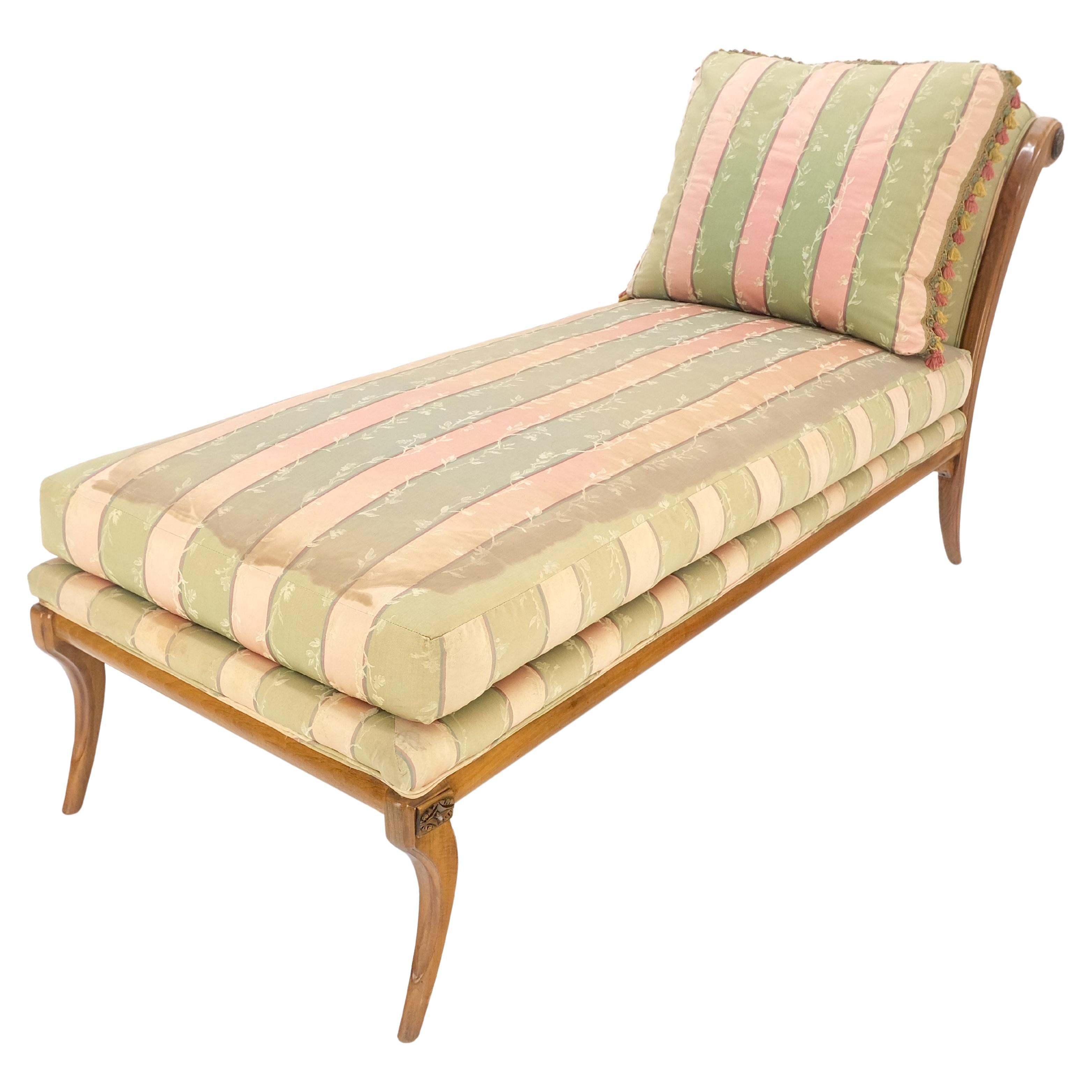 American Klismos Light Carved Walnut Frame Chaise Lounge Chair Stunning MIINT Frame! For Sale