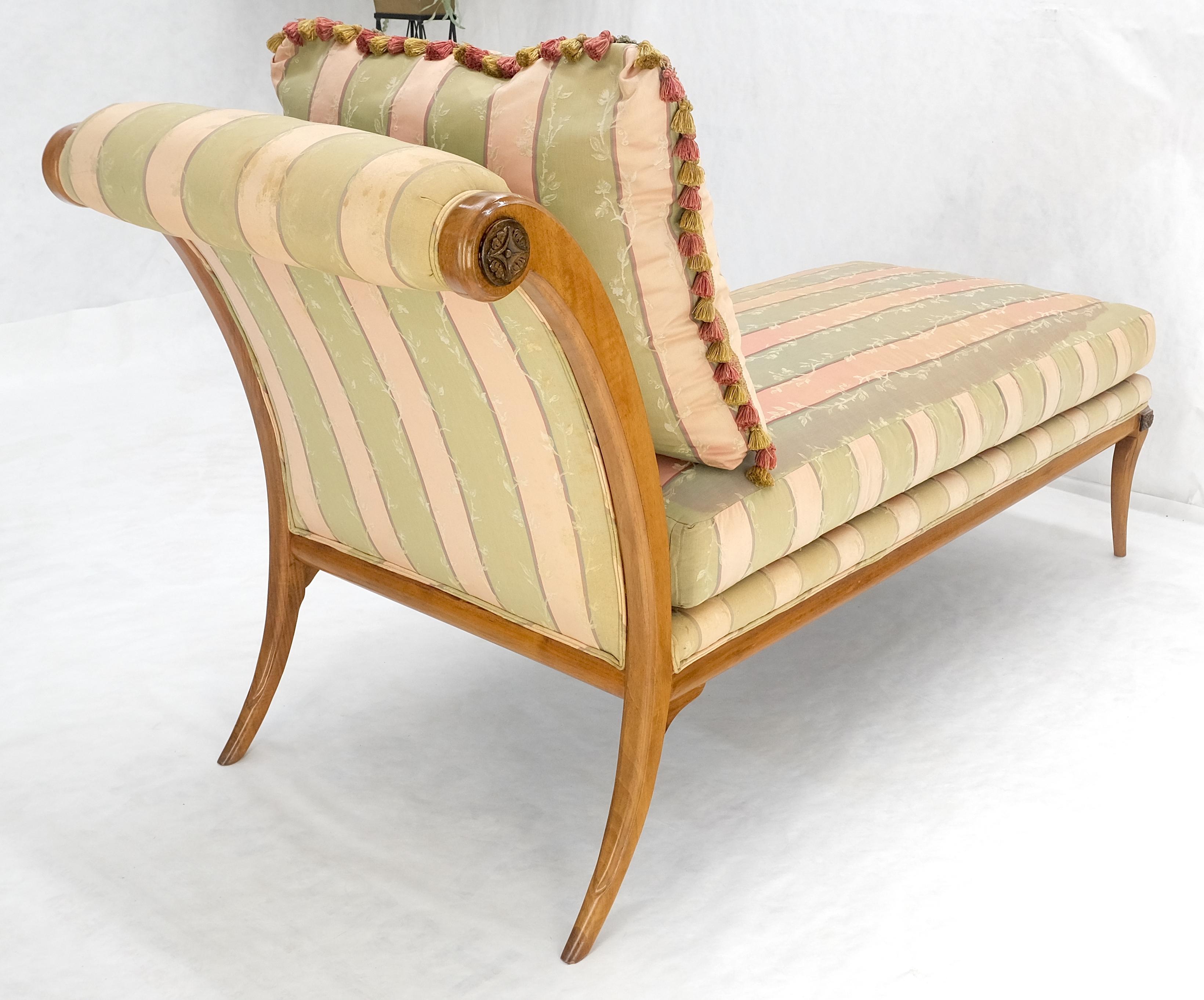 Klismos Light Carved Walnut Frame Chaise Lounge Chair Stunning MIINT Frame! For Sale 3