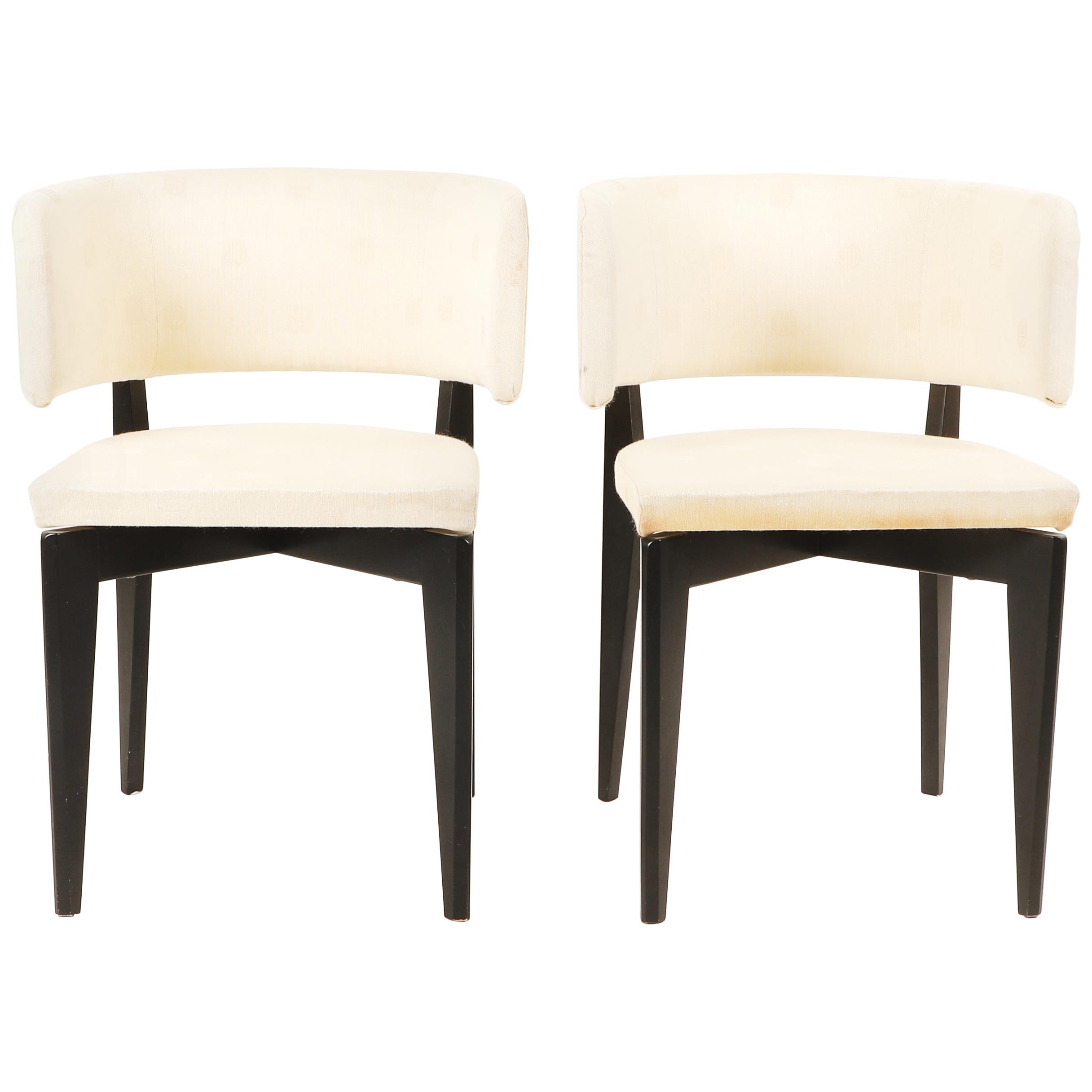 Klismos Pair of Mid-Century Modern Black Lacquered Dining Chairs