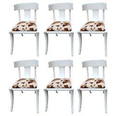 Klismos Patas de Sable Sillas Shabby Blancas Asientos de Piel de Vaca Ecológica Personalizables Juego de 6