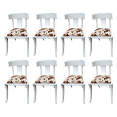 Klismos Patas de Sable Sillas Shabby Blancas Asientos de Piel de Vaca Ecológica Personalizables Juego de 8