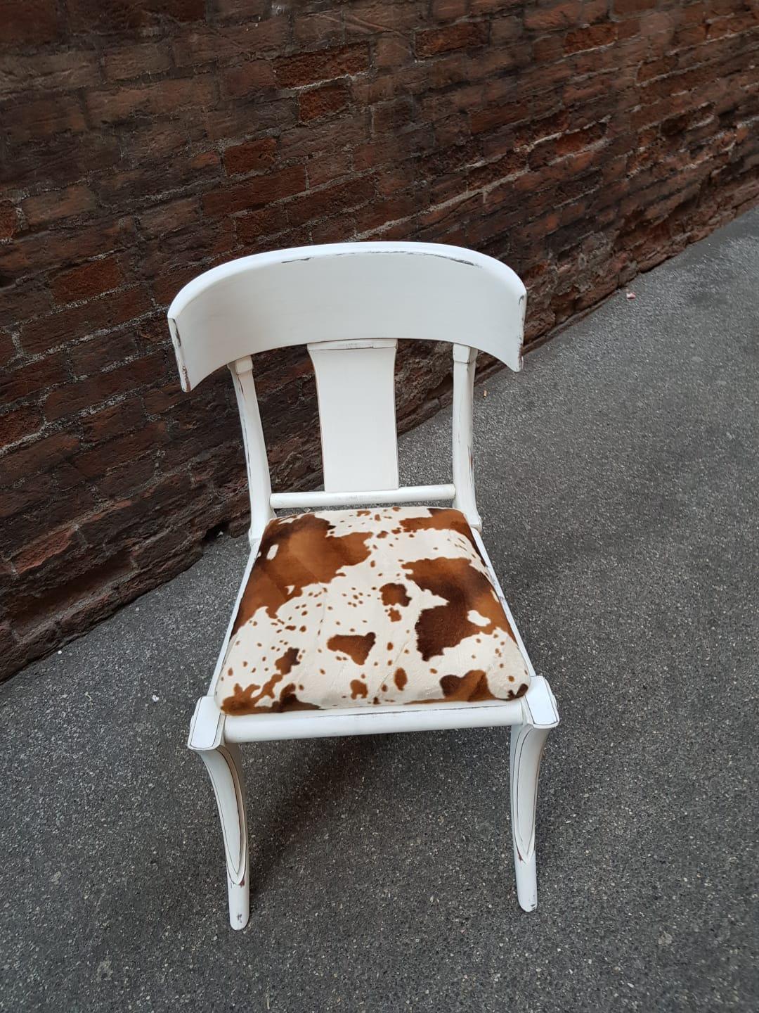 Walnut Klismos Saber Legs White Shabby Chairs Customizable Eco Cow Fur Upholstery For Sale