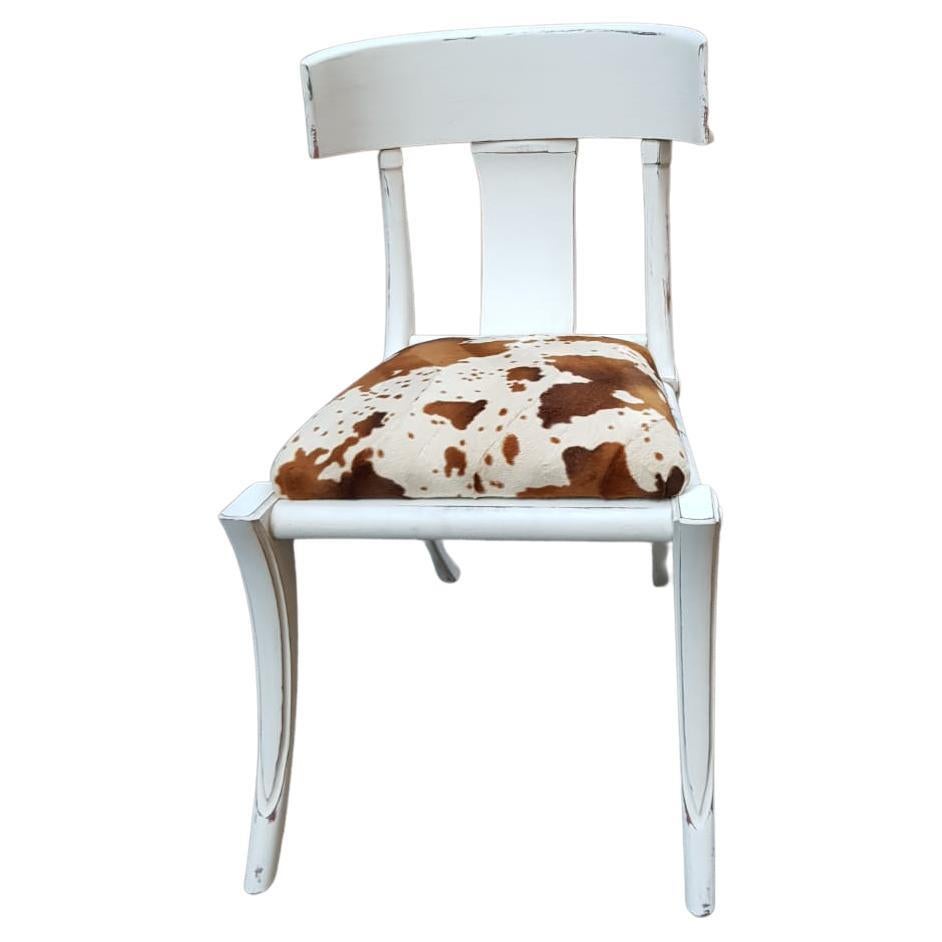 Klismos Saber Legs White Shabby Chairs Customizable Eco Cow Fur Upholstery