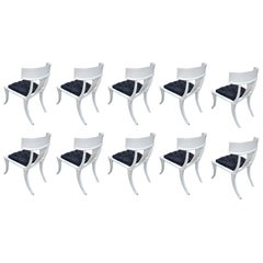 Klismos Sedie Shabby Bianche con Gambe a Sciabola Personalizzabili con Tappezzeria Set di 10