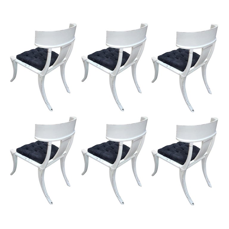 Klismos Saber Legs Weiß Shabby Stühle Customizable Polsterung Satz von 6