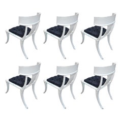 Klismos Sedie Shabby Bianche con Gambe a Sciabola Set di 6 Sedie con Tappezzeria Personalizzabile