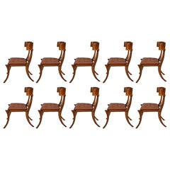 Klismos Gambe a sciabola in noce lucido Sedie in pelle marrone personalizzabili Set da 10