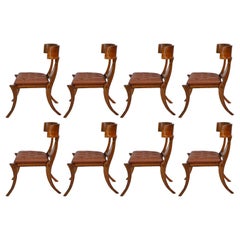 Klismos Gambe a sciabola in noce lucido Sedie in pelle marrone personalizzabili Set da 8