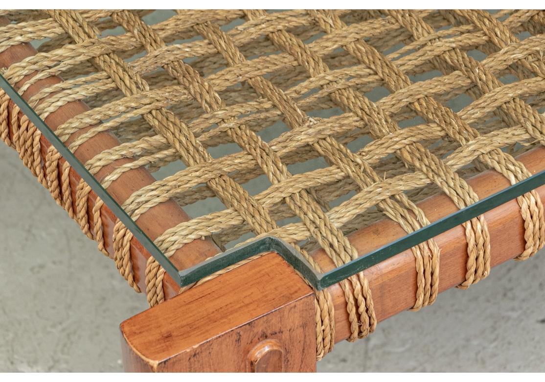 Hand-Woven Klismos Style Cocktail Table With Woven Rope Top For Sale