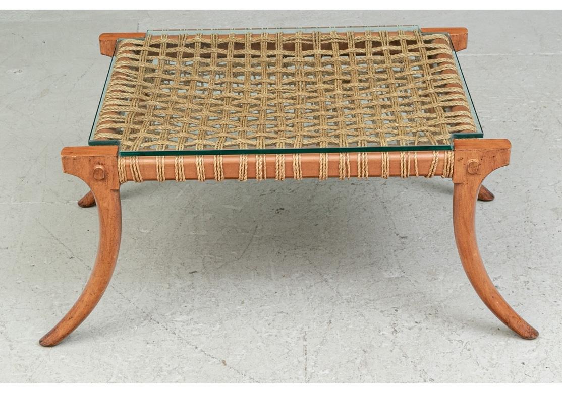 Klismos Style Cocktail Table With Woven Rope Top In Good Condition For Sale In Bridgeport, CT