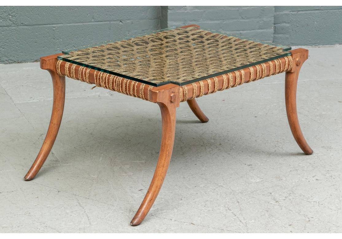 Klismos Style Cocktail Table With Woven Rope Top For Sale 4