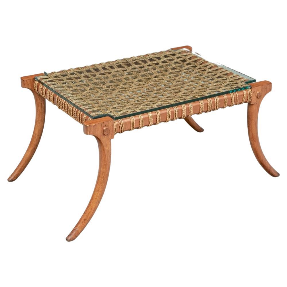 Klismos Style Cocktail Table With Woven Rope Top For Sale