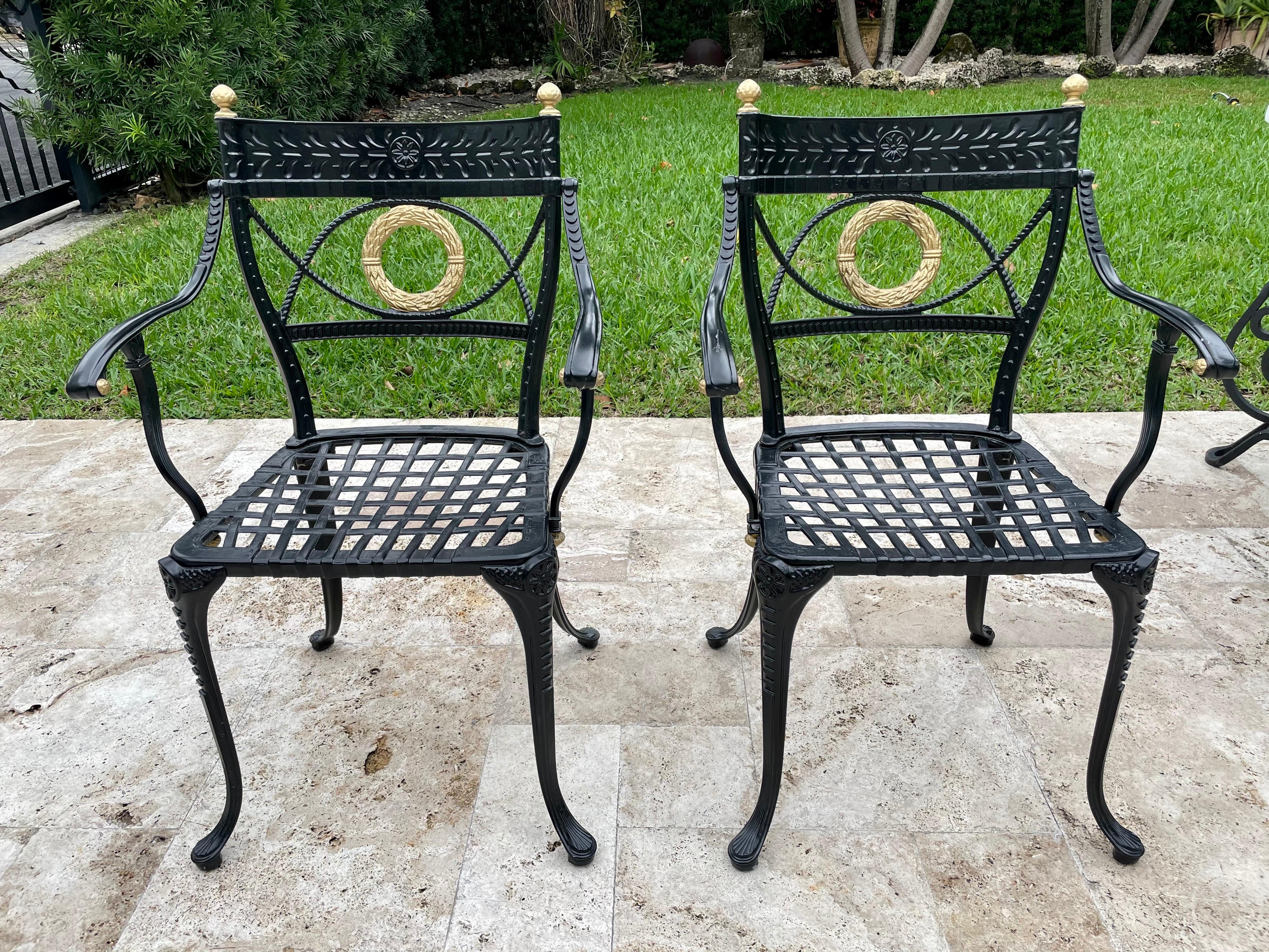 Klismos Style Heavy Aluminum Garden Chairs, Pair 6