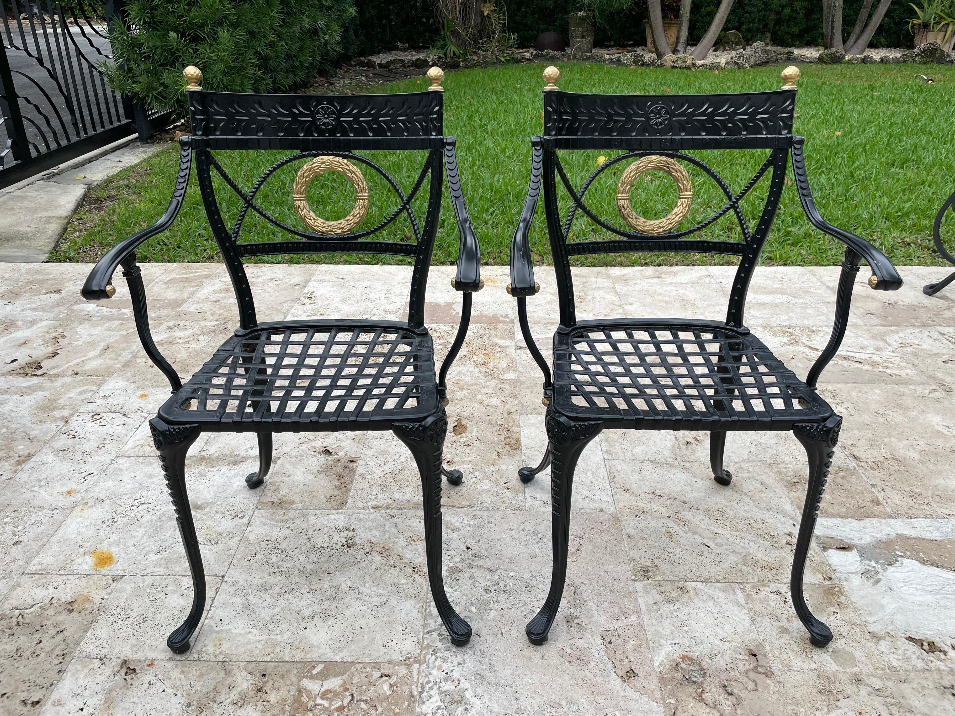 Neoclassical Revival Klismos Style Heavy Aluminum Garden Chairs, Pair