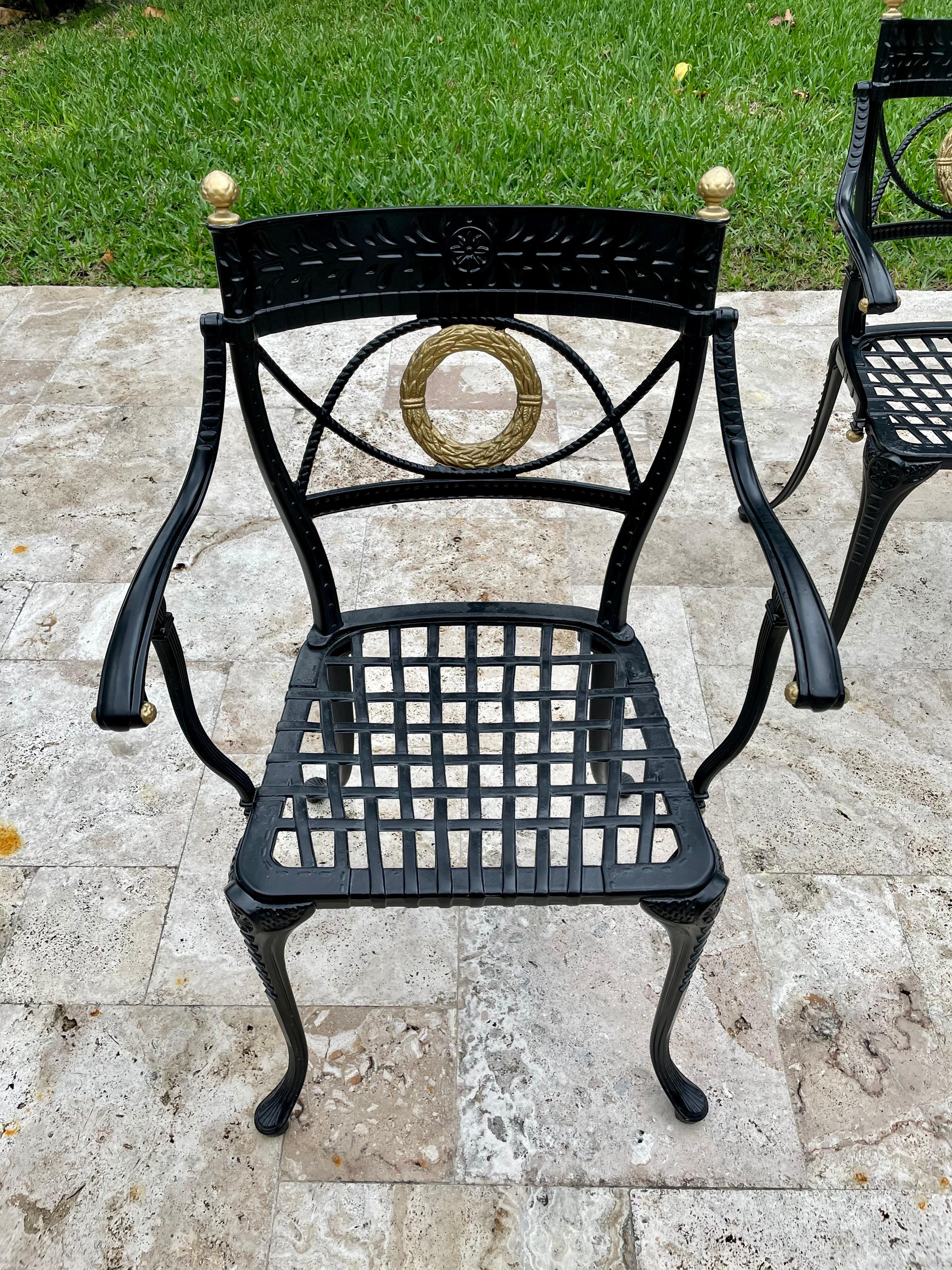 Painted Klismos Style Heavy Aluminum Garden Chairs, Pair