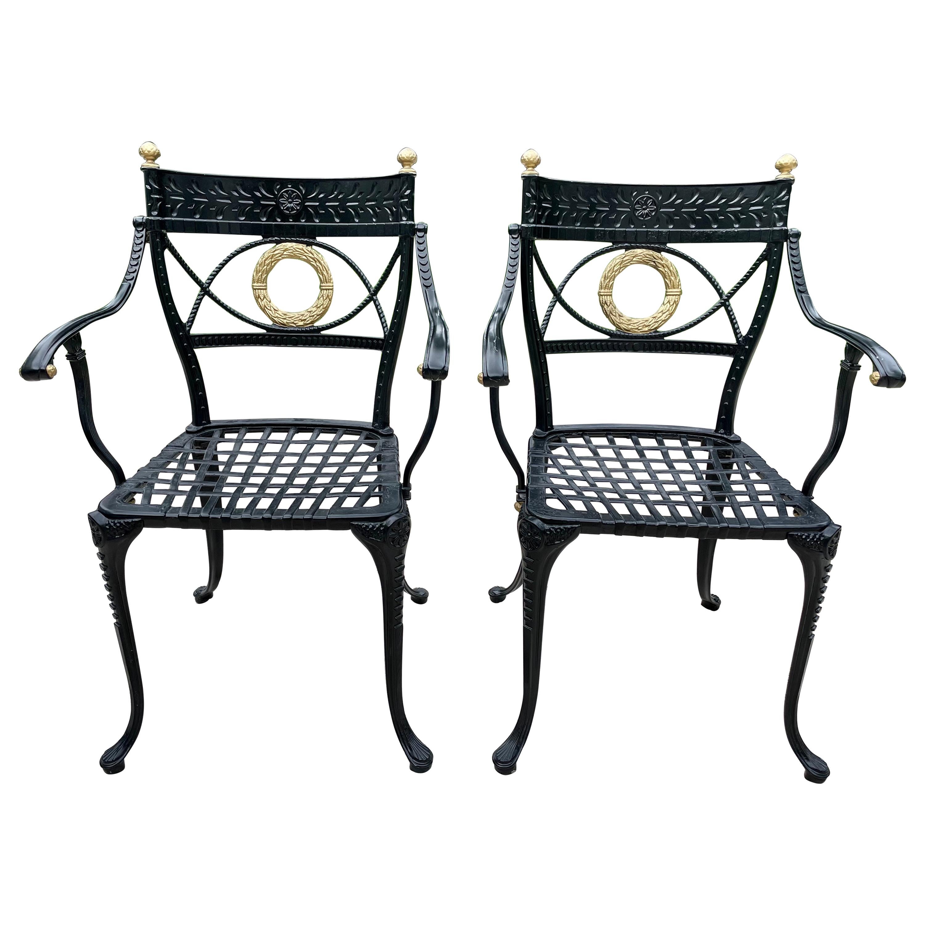 Klismos Style Heavy Aluminum Garden Chairs, Pair