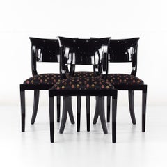 Klismos Style Mid Century Black Lacquer Dining Chairs, Set of 4