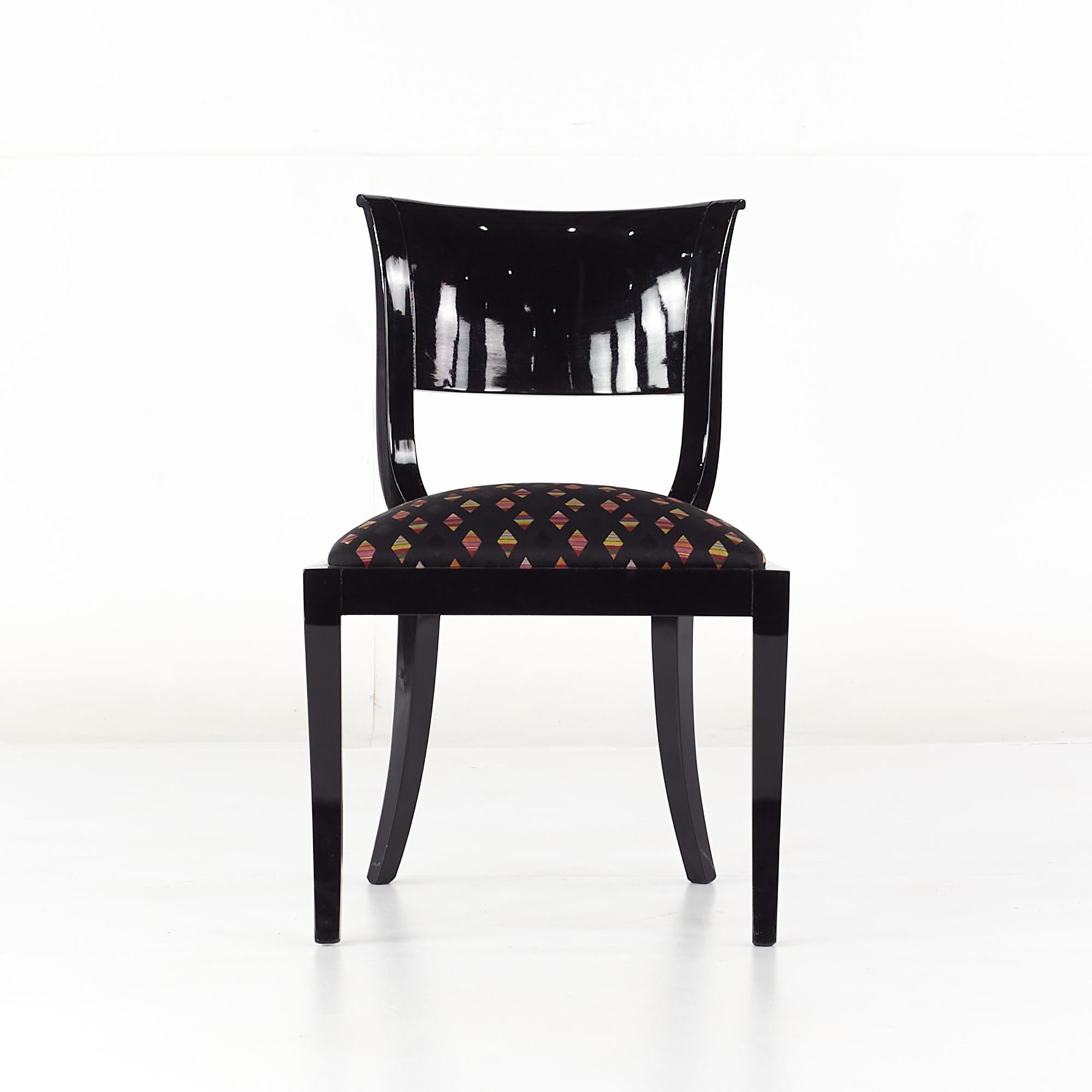 American Klismos Style Mid Century Black Lacquer Dining Chairs, Set of 4 For Sale