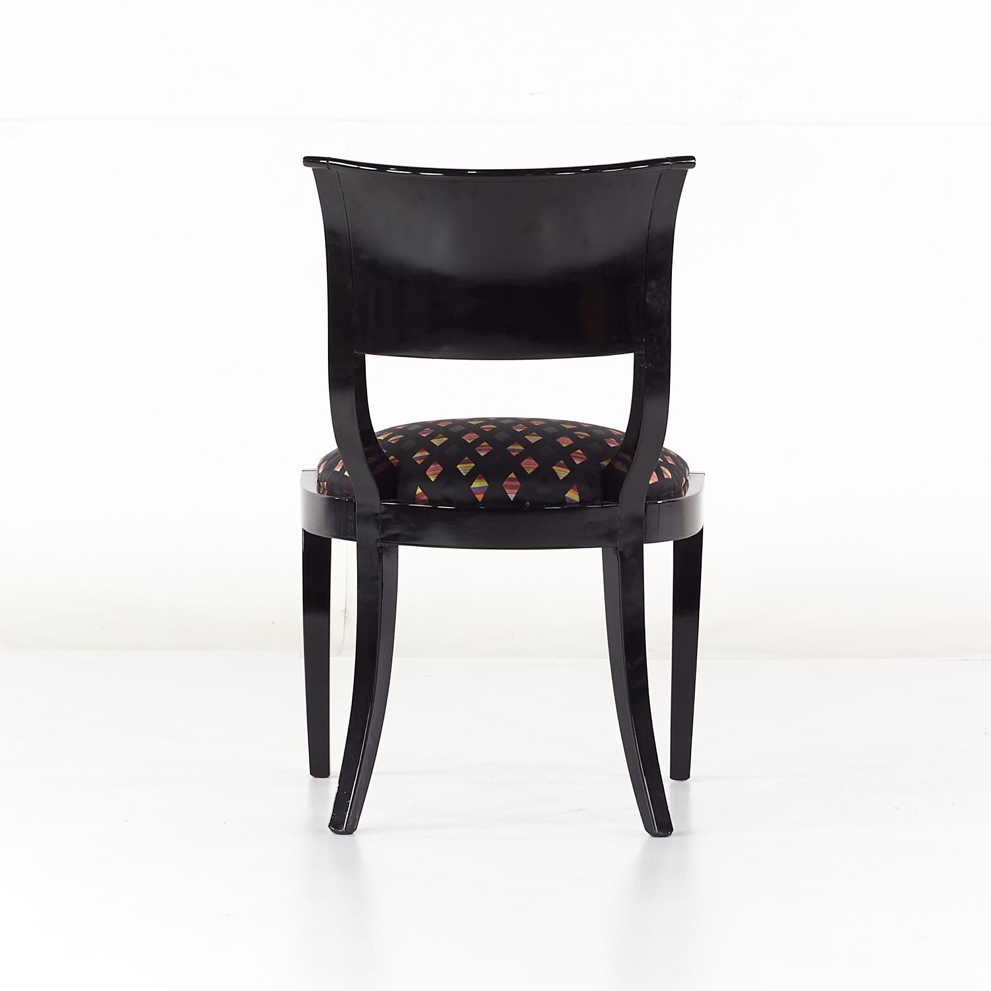 Late 20th Century Klismos Style Mid Century Black Lacquer Dining Chairs, Set of 4 For Sale
