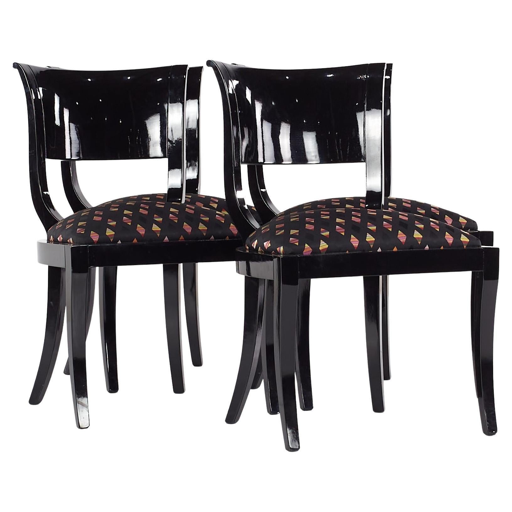 Klismos Style Mid Century Black Lacquer Dining Chairs, Set of 4 For Sale
