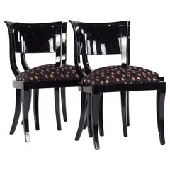 Retro Klismos Style Mid Century Black Lacquer Dining Chairs, Set of 4
