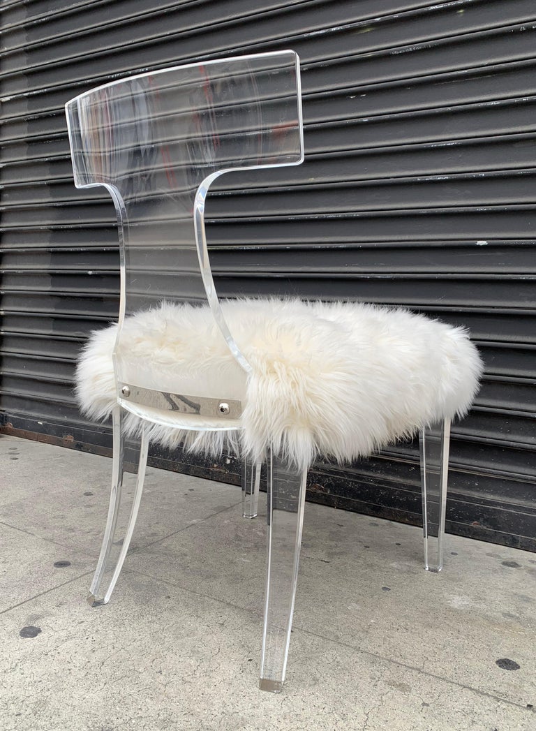 Klismos Style Vanity Chair in Lucite and Faux Lamb Hair by Charles