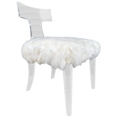 Klismos Style Vanity Chair in Lucite & Faux Lamb Hair by Charles Hollis Jones