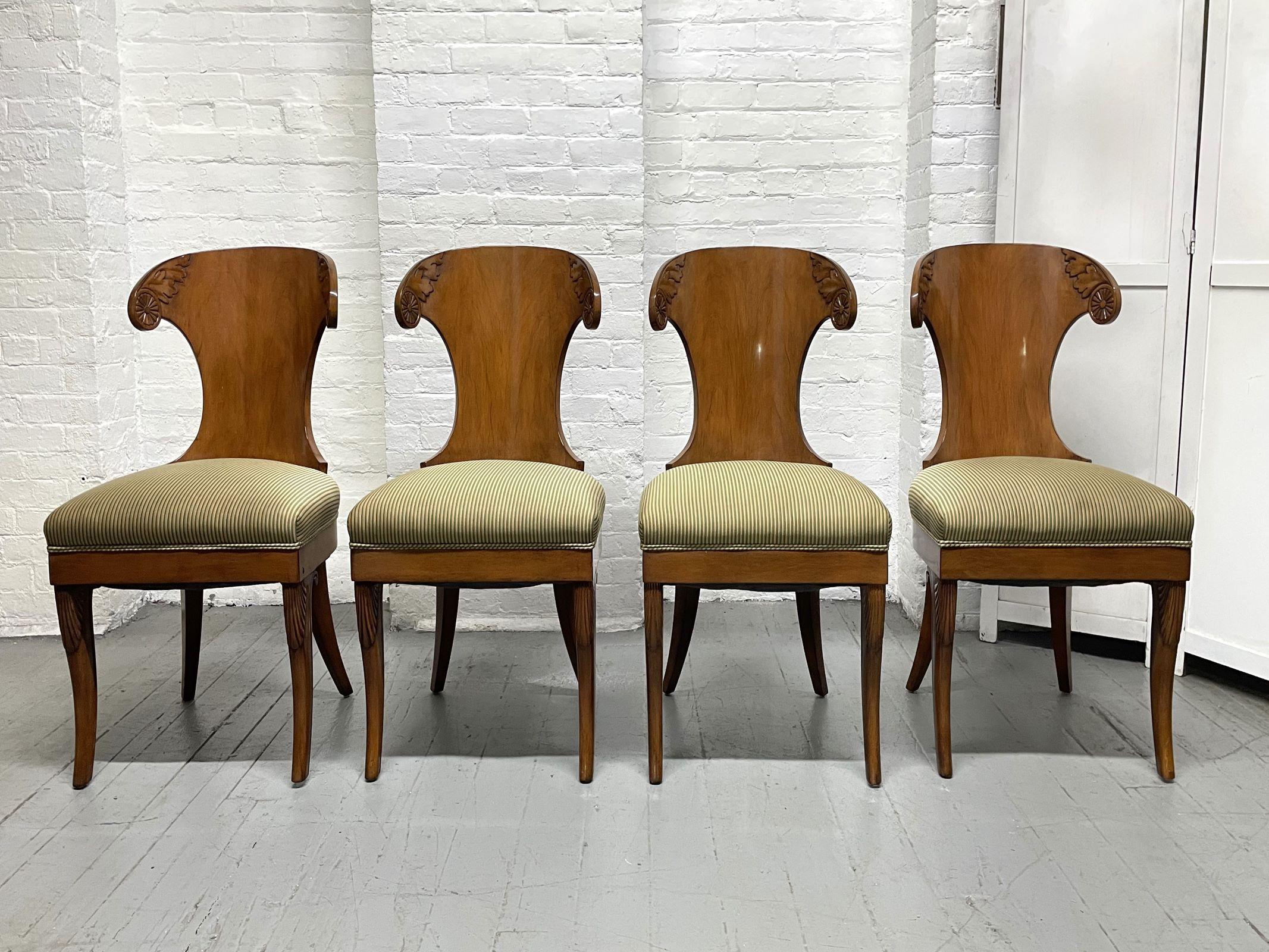 Mid-Century Modern Klismos Style Walnut Dining Chairs Set of 4 For Sale