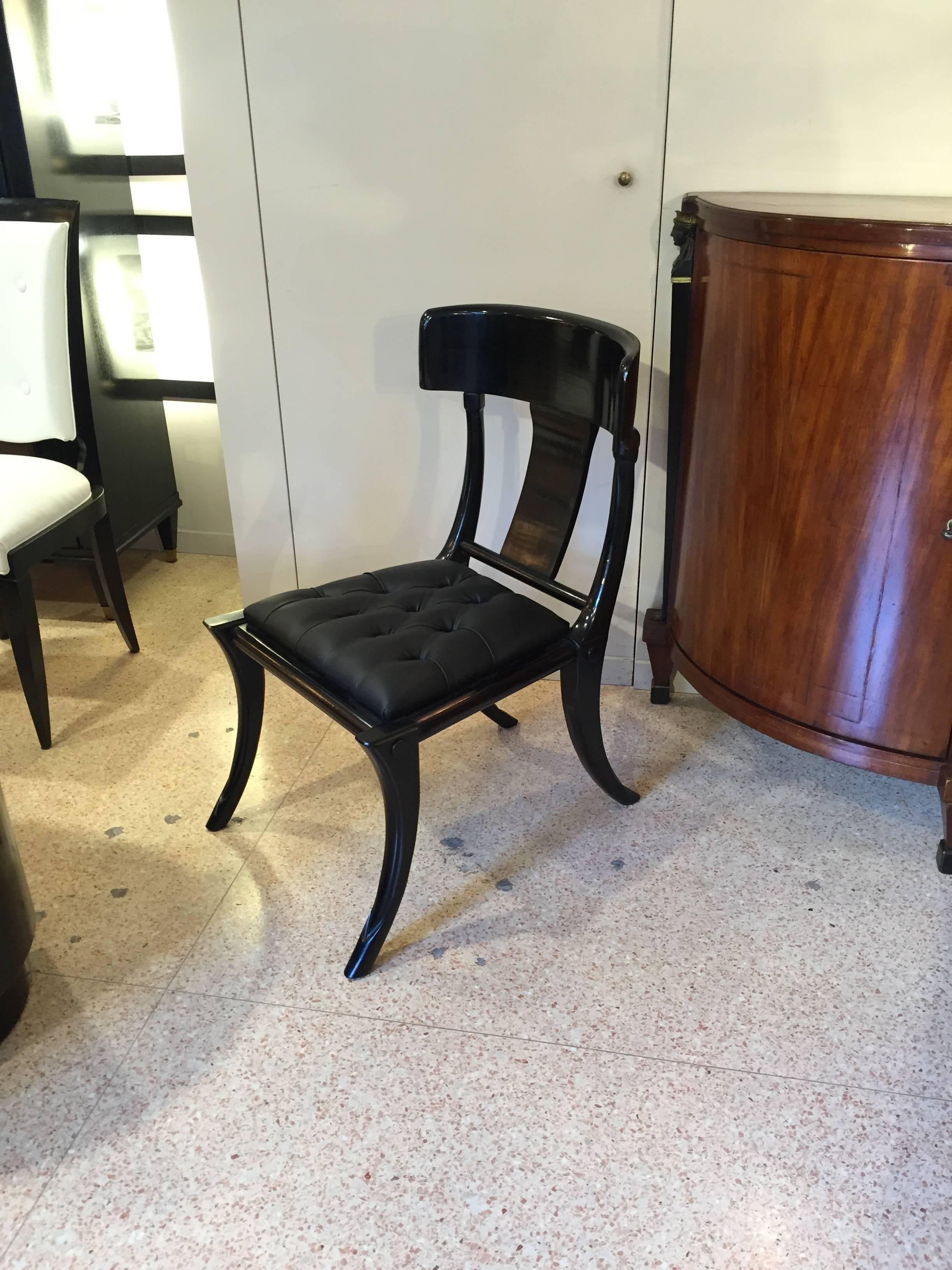 Klismos Walnut Wood Leather Seats Saber Legs Dining Chairs, Customizable 8