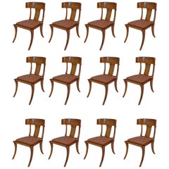Klismos Walnut Wood Leather Seats Saber Legs Dining Chairs, Customizable
