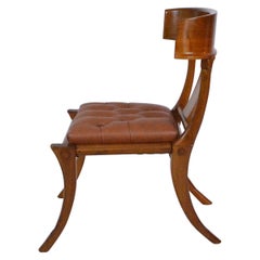 Klismos Walnut Wood Leather Seats Saber Legs Dining Chairs, Customizable