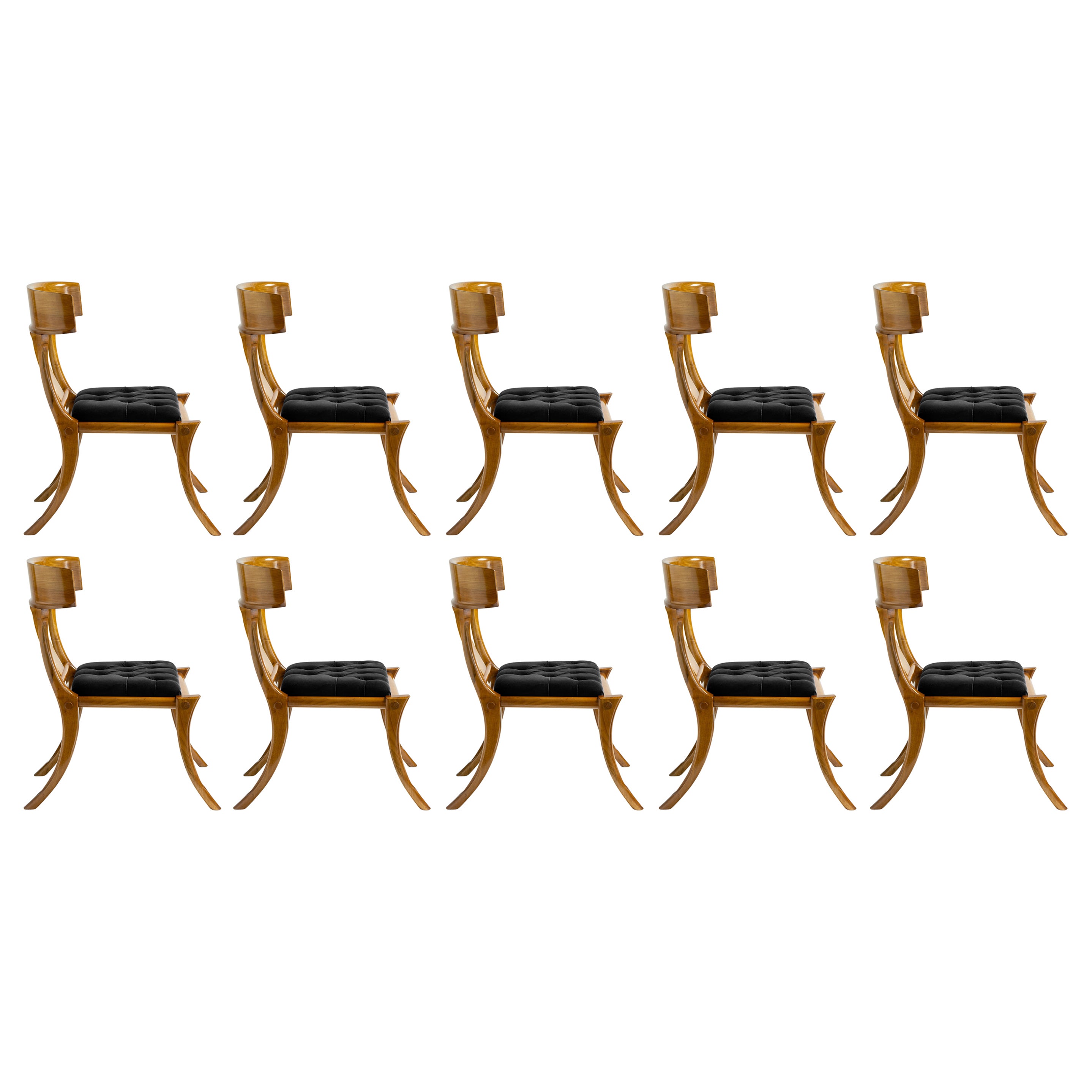 Klismos Walnussholz Saber Legs Black Velvet Stühle, anpassbar Satz von 10