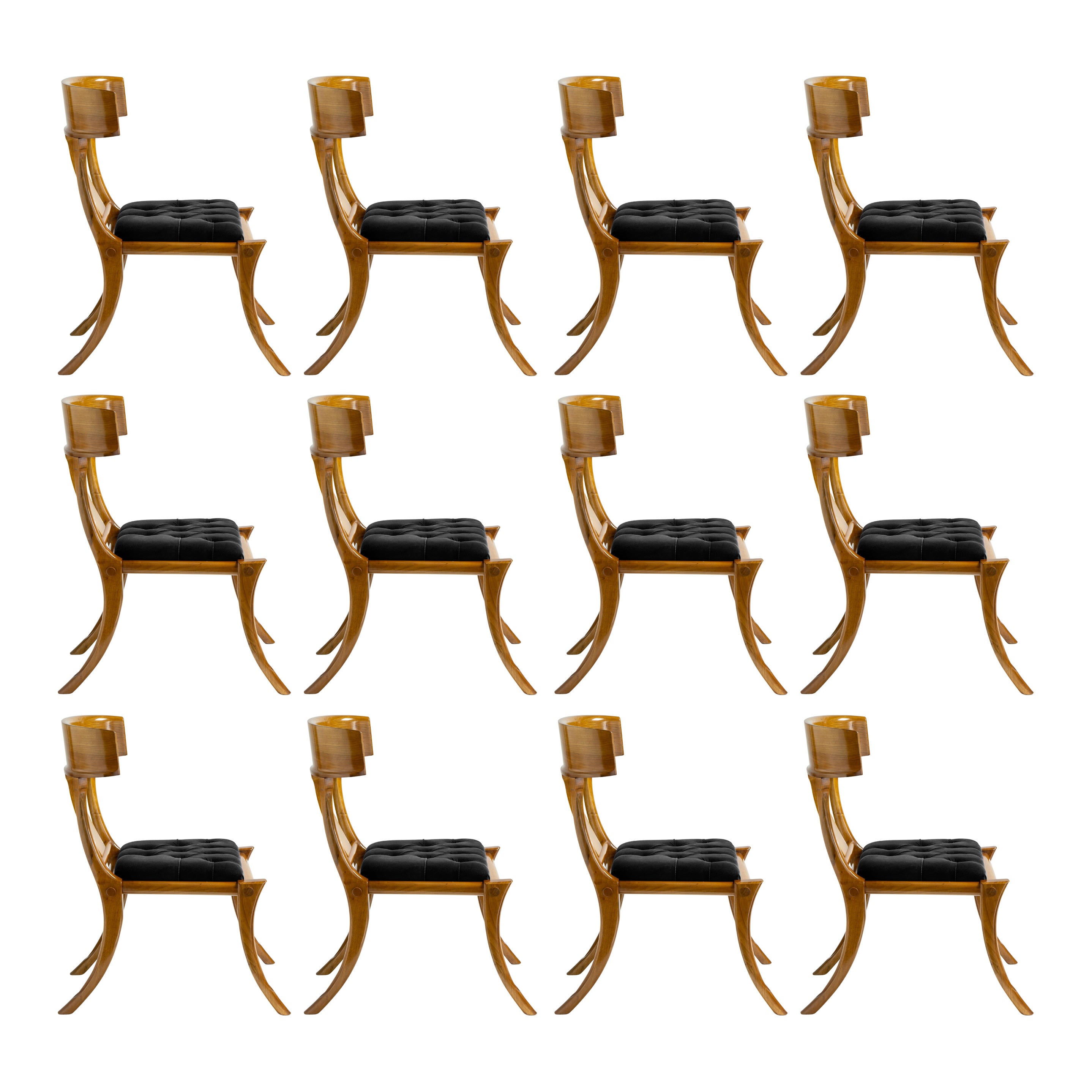 Klismos Walnussholz Saber Legs Black Velvet Stühle, anpassbar Satz von 12
