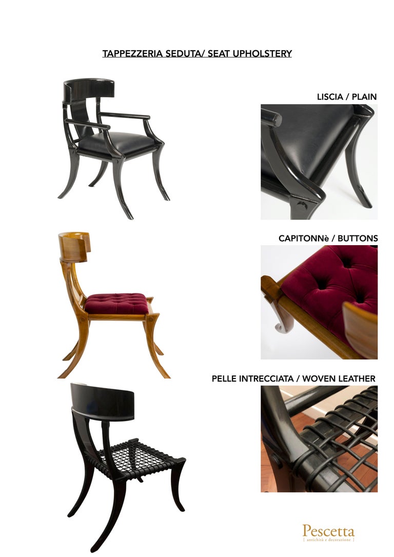 Klismos Walnut Wood Saber Legs Black Velvet Chairs, Customizable Set of 6 For Sale 8