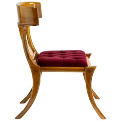 Klismos Walnut Wood Saber Legs Customizable Red Velvet Seats Dining Chairs
