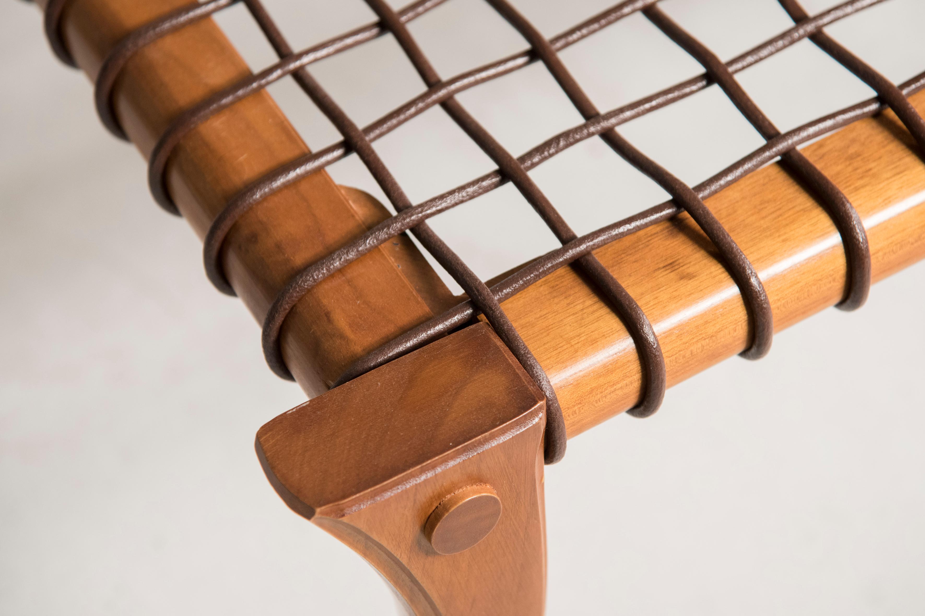 Italian Klismos Walnut Wood Woven Leather Bench Customizable Upholstery and Wood