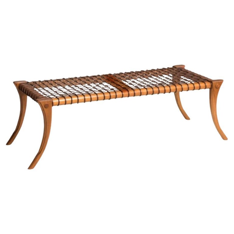Pescetta Walnut and Woven-Leather Klismos Bench, 2021, offered by Pescetta Home Decoration