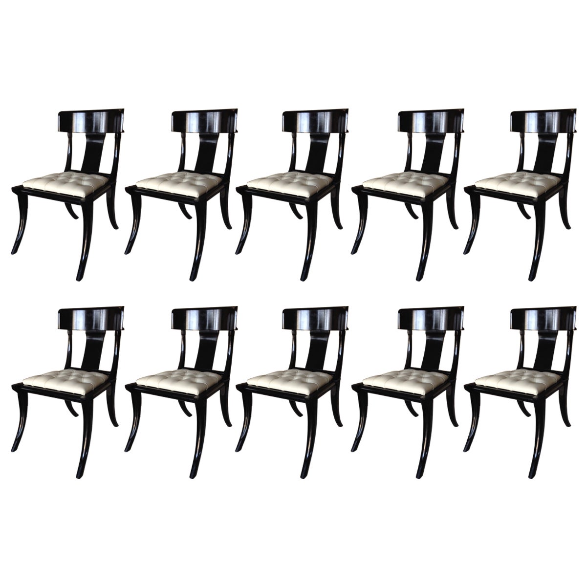 Klismos Wood Gambe a Sciabola Personalizzabile Sedute in Pelle Bianca Sedie da Pranzo Set di 10