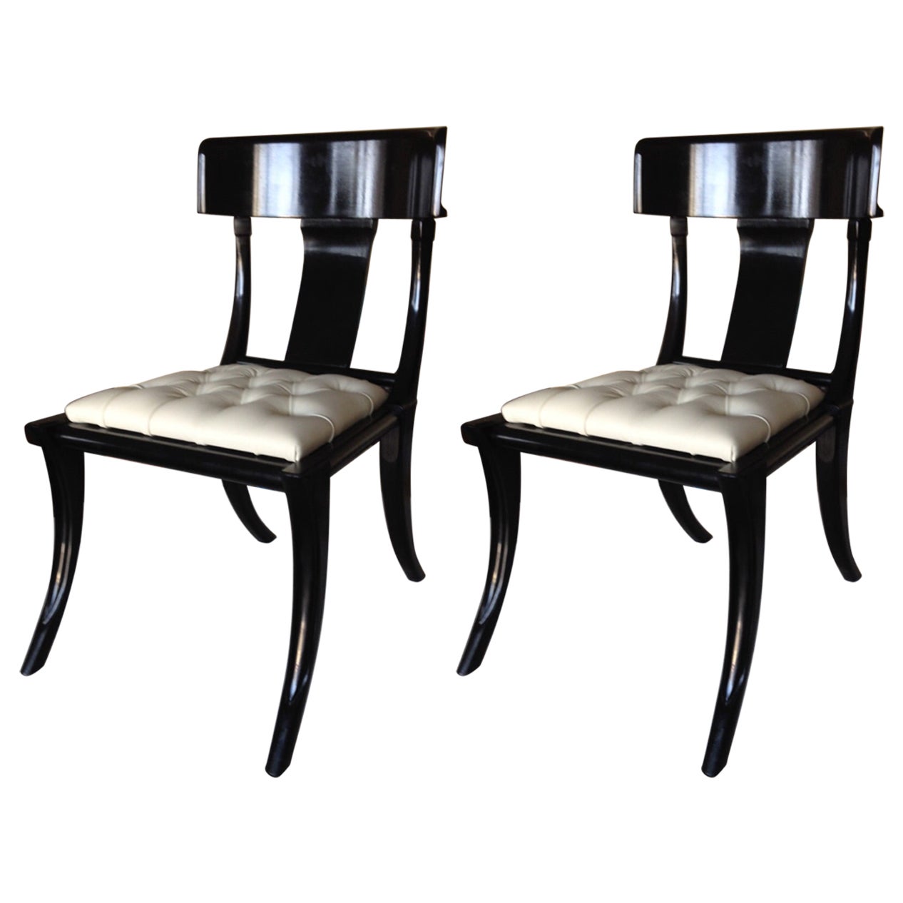 Klismos Wood gambe a sciabola personalizzabili Sedute in pelle bianca Set di 2 sedie da pranzo