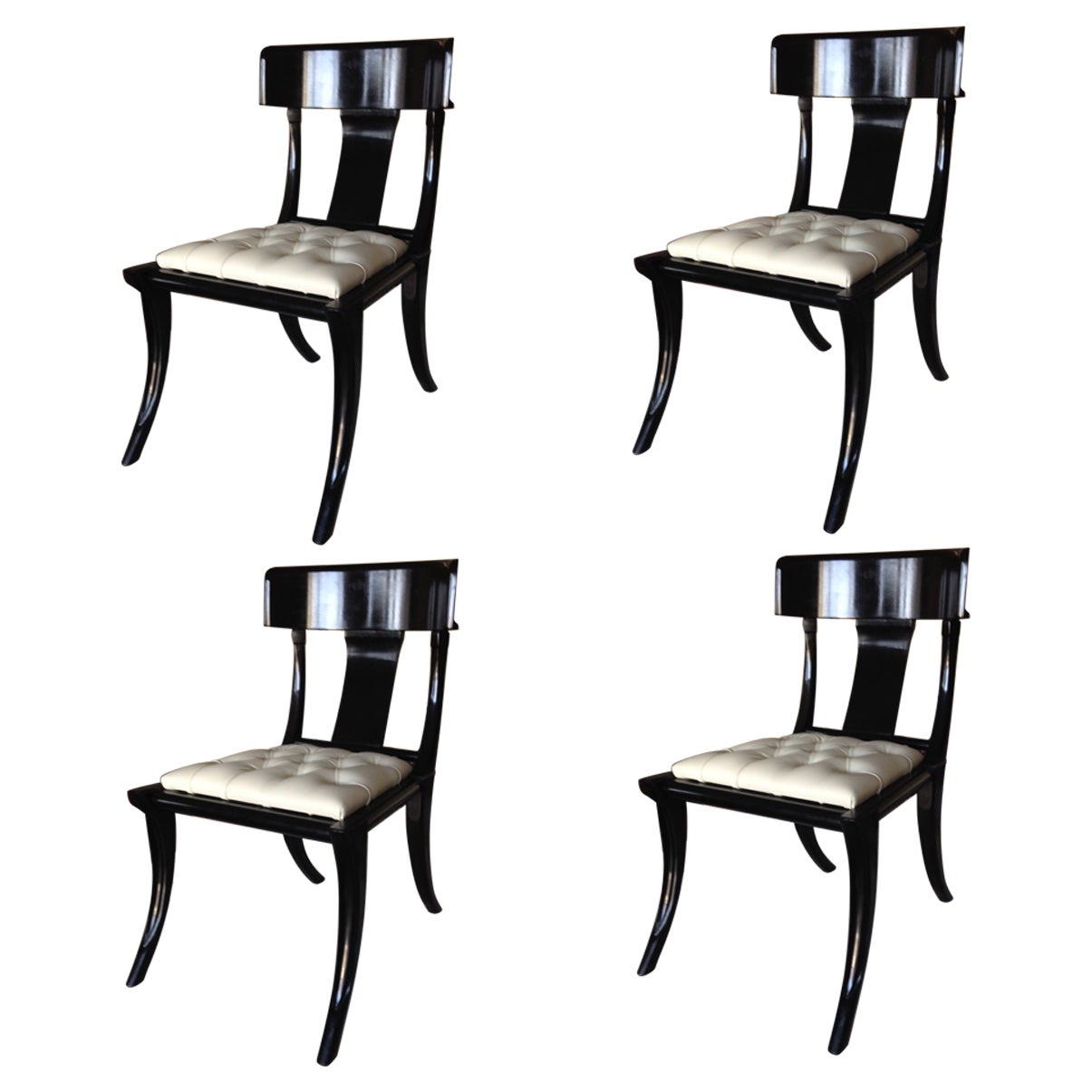 Klismos Wood Gambe a Sciabola Personalizzabile Sedute in Pelle Bianca Sedie da Pranzo Set di 4