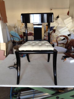 Klismos Wood Saber Legs Customizable White Leather Seats Dining Chairs Set of 6